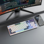 Free Wolf K3 Teclado Mecánico, 100 Teclas Teclado Mecánico para Juegos, QWERTY Teclado Cableado, Español Teclado Azul/blanco, Múltiples Efectos RGB de Luz, Teclas Personalizadas(Eje Rojo)