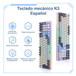 Free Wolf K3 Teclado Mecánico, 100 Teclas Teclado Mecánico para Juegos, QWERTY Teclado Cableado, Español Teclado Azul/blanco, Múltiples Efectos RGB de Luz, Teclas Personalizadas(Eje Rojo)