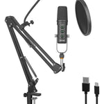 Yeyian Kit Micrófono Condensador YSA-UCHQ-01 Alámbrico USB Negro Incluye Soporte de Brazo Soporte de Escritorio Filtro Pop y Cable USB A/B