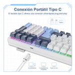 Free Wolf K3 Teclado Mecánico, 100 Teclas Teclado Mecánico para Juegos, QWERTY Teclado Cableado, Español Teclado Azul/blanco, Múltiples Efectos RGB de Luz, Teclas Personalizadas(Eje Rojo)