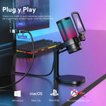 Maono Micrófono Pc para Gamer Micrófono Usb RGB con Cancelación de Ruido Silencio Ganancia y Monitoreo para Streaming Podcast Youtube Celular y PS5 PS4 DGM20 Negro