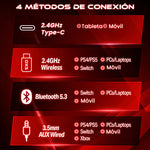 Audífonos Gamer Para Inalámbricos Diademas con Micrófono De Cancelación De Ruido Sonido Envolvente Virtual 7.1, 2.4g De Baja Latencia Con Conector Usb Y Type-c, Bluetooth 5.3 Para Pc Oxs G2 Negro