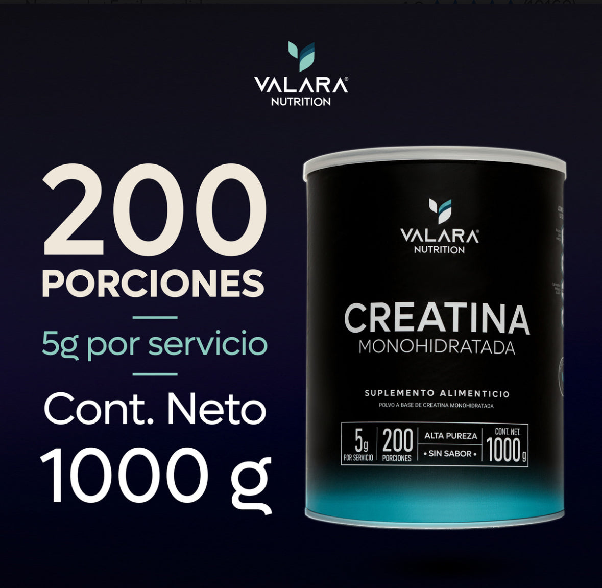 Valara Creatina Monohidratada 1 Kg Maxima Pureza 200 Porciones - Suplemento Deportivo En Polvo Sin Azúcar Sin Sabor Con Scoop Dosificador