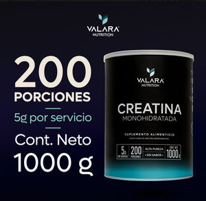 Valara Creatina Monohidratada 1 Kg Maxima Pureza 200 Porciones - Suplemento Deportivo En Polvo Sin Azúcar Sin Sabor Con Scoop Dosificador