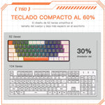 Free Wolf T60 60% Teclado Alámbrico mecánico Español, 62 Teclas Anti-ghosting, Retroiluminado Full-RGB, Teclado Programable de Hot Swap, Teclado Gamer Con Cable Conectado Tipo C, Eje Rojo