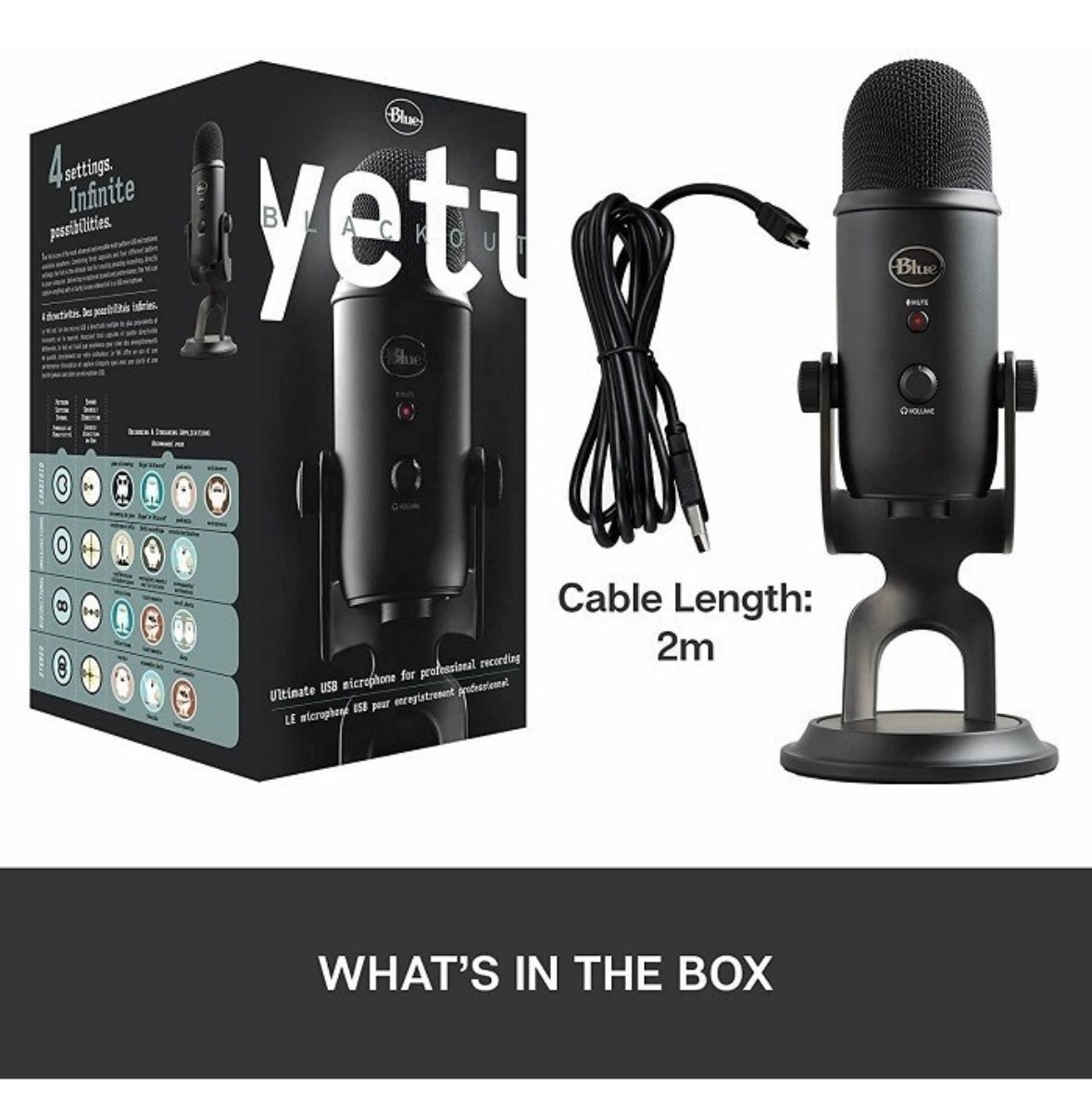 Micrófono Blue Yeti Condensador Omnidireccional color blackout