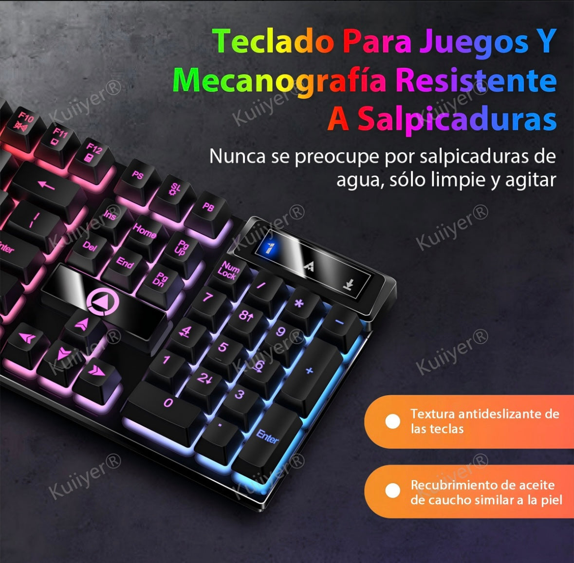 KUIIYER Teclado Mecánico Para Juegos, E310 Teclado Gamer con Cable, Retroiluminación LED RGB, Ideal para Juego y Trabajo para PC Windows 7, 8, 10 o Mac OS (negro)