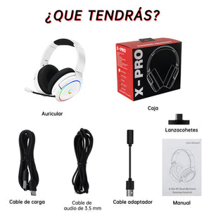 Auricular gamer inalámbrico Huo Ji X7 blanco con luz rgb LED