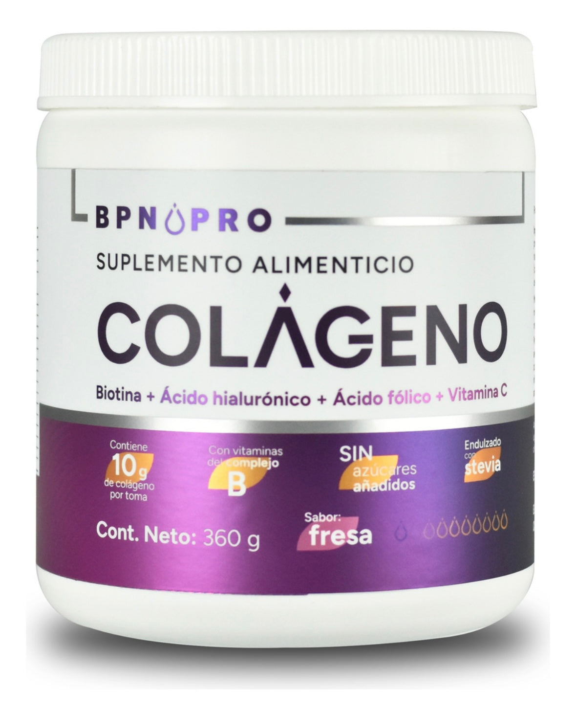 Colágeno Hidrolizado BPN PRO en Polvo con Ácido Hialurónico y Ácido Fólico, Sabor Fresa 360g Mejora tu Salud y Belleza, Fortalece Articulaciones, Piel Radiante, Suplemento Nutricional de Alta Calidad