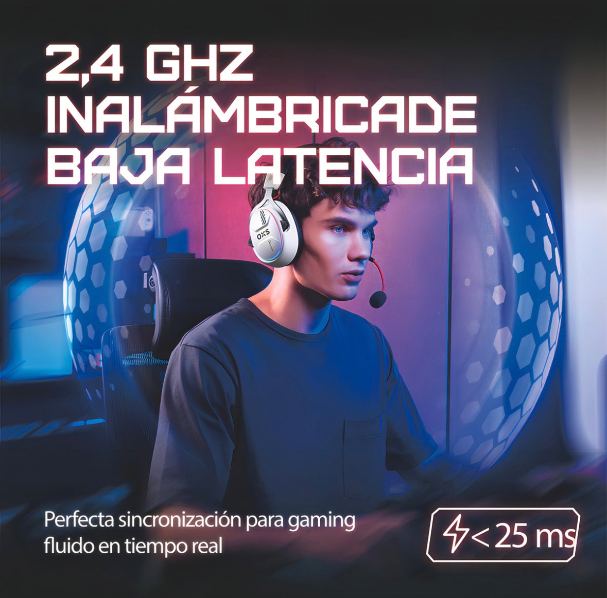 Audífonos Gamer Para Inalámbricos Diademas con Micrófono De Cancelación De Ruido Sonido Envolvente Virtual 7.1, 2.4g De Baja Latencia Con Conector Usb Y Type-c, Bluetooth 5.3 Para Pc Oxs G2 Blanco