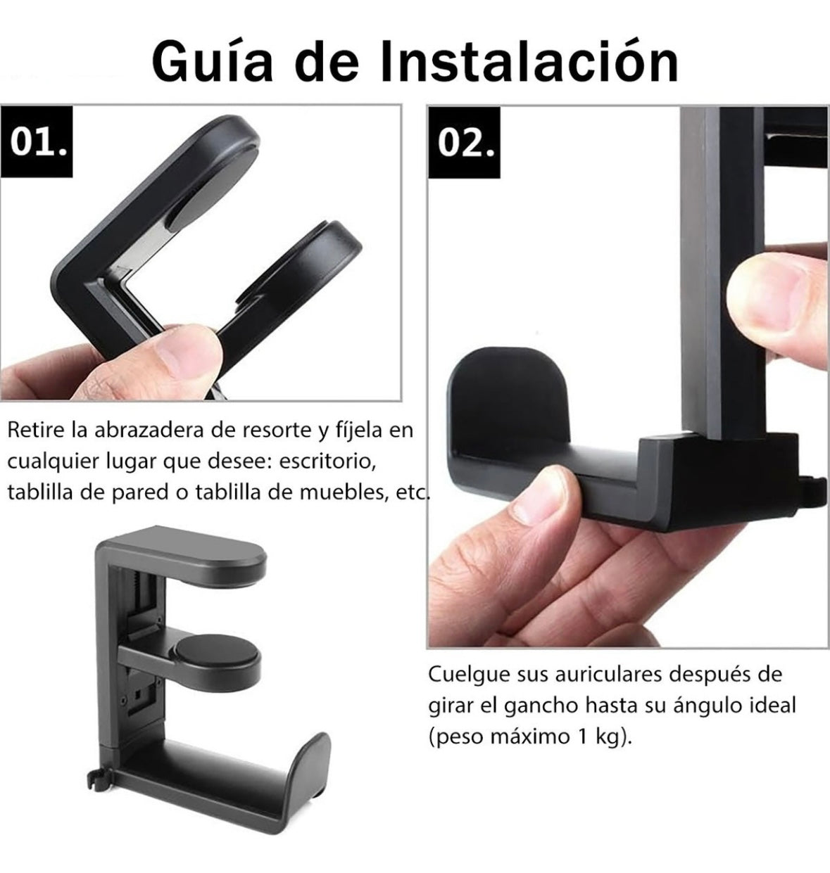 Soporte Giratorio Para Auriculares Gancho Gaming Con Cilp Huo Ji CQ001 Negro