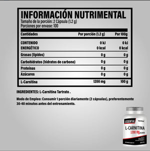 L-carnitina Essential 1200mg 200 Caps Testrol