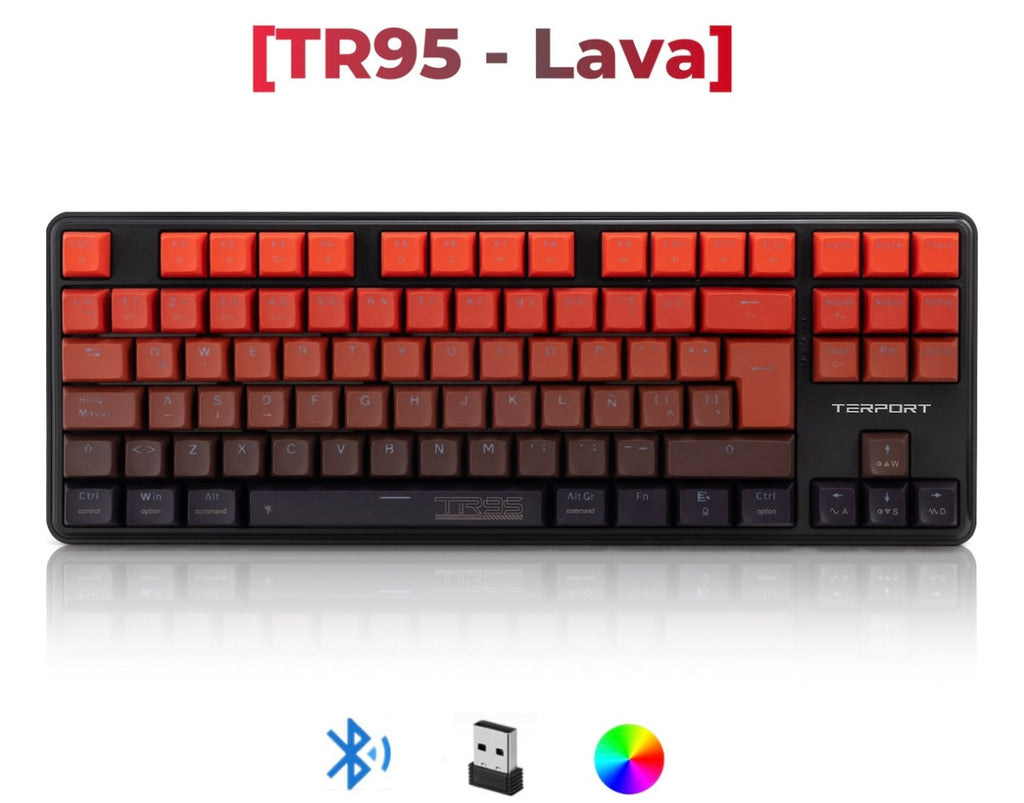 TERPORT TR95-Lava Teclado Mecánico Inalámbrico Gasket Al 80% RGB, BT/2.4G/Cableado, Switch Ultraligero Hotswap, Full-Antighosting, Programable, Español WIN&MAC Compatible-Rojo Degradado, TR95-E242