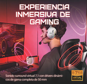 Audífonos Gamer Para Inalámbricos Diademas con Micrófono De Cancelación De Ruido Sonido Envolvente Virtual 7.1, 2.4g De Baja Latencia Con Conector Usb Y Type-c, Bluetooth 5.3 Para Pc Oxs G2 Blanco