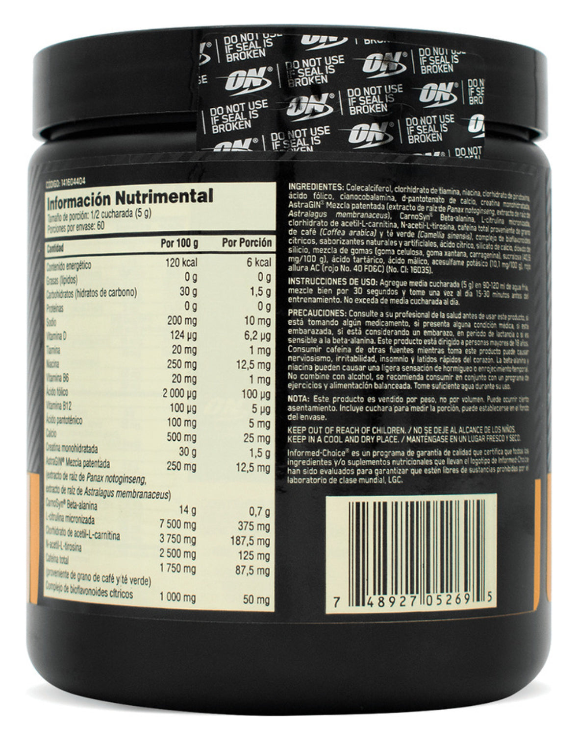 Gold Standard Pre Workout Pre Entrenador Optimum Nutrition Ponche de Frutas 300 Gramos