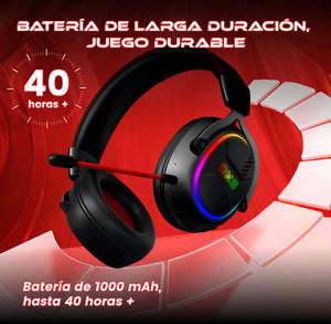 Audífonos Gamer Para Inalámbricos Diademas con Micrófono De Cancelación De Ruido Sonido Envolvente Virtual 7.1, 2.4g De Baja Latencia Con Conector Usb Y Type-c, Bluetooth 5.3 Para Pc Oxs G2 Negro