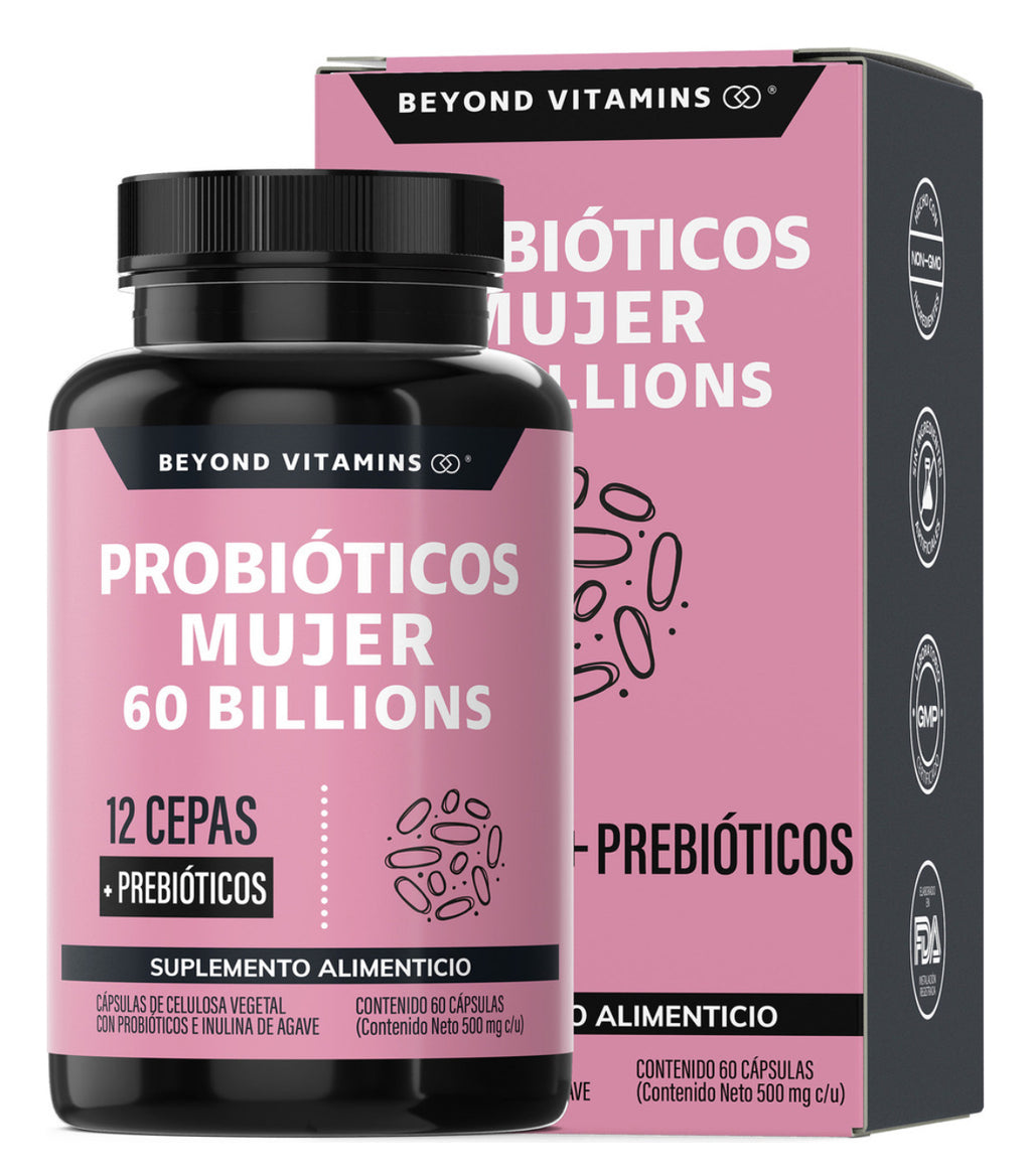 Probióticos Mujer 60 Billion + Prebióticos (prebiotic) + Inulina de Agave 12 Cepas Beyond Vitamins - Probióticos femeninos - Probióticos Vaginales Flora - Candida Cleanse Fibra - 60 Cápsulas
