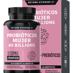 Probióticos Mujer 60 Billion + Prebióticos (prebiotic) + Inulina de Agave 12 Cepas Beyond Vitamins - Probióticos femeninos - Probióticos Vaginales Flora - Candida Cleanse Fibra - 60 Cápsulas