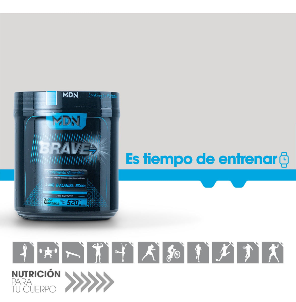 Pre Entreno Oxido Nítrico Brave MDN Sports 520g Sabor Manzana