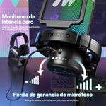 Maono Micrófono Pc para Gamer Micrófono Usb RGB con Cancelación de Ruido Silencio Ganancia y Monitoreo para Streaming Podcast Youtube Celular y PS5 PS4 DGM20 Negro