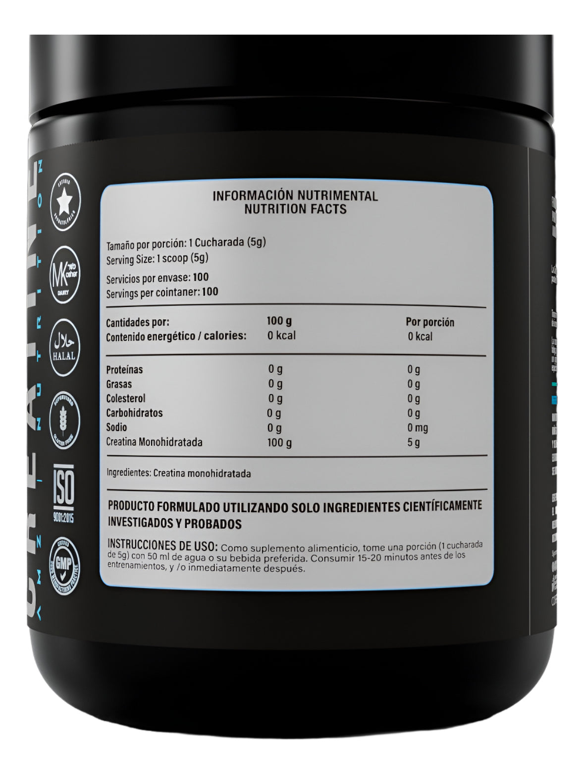 Creatina Monohidratada Pura Amz 500g 100 Servicios Creatina