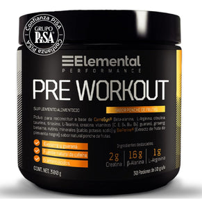 Elemental Performance, Pre-workout - Beta-alanina, L-Arginina, guaraná | 30 Porciones De 10g C/u | 300g Sabor Ponche de frutas