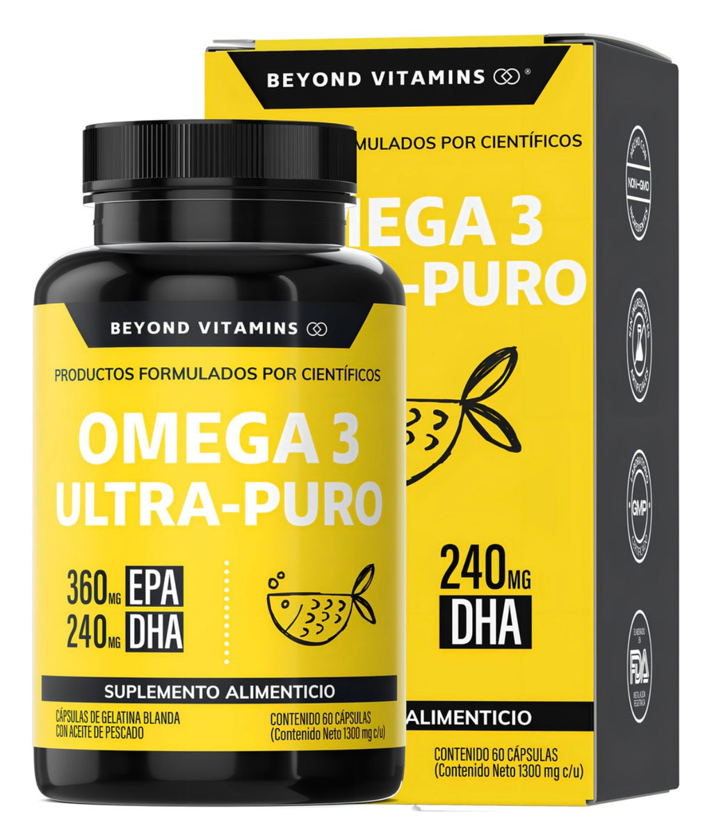 Omega 3 Premium 1000mg Suplemento Alimenticio Aceite De Pescado Como Tg Beyond Vitamins Sin Sabor Sin Rellenos - Vitaminas Mujer / Hombre - 60 Cápsulas