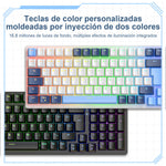 Free Wolf K3 Teclado Mecánico, 100 Teclas Teclado Mecánico para Juegos, QWERTY Teclado Cableado, Español Teclado Azul/blanco, Múltiples Efectos RGB de Luz, Teclas Personalizadas（Eje Rojo）