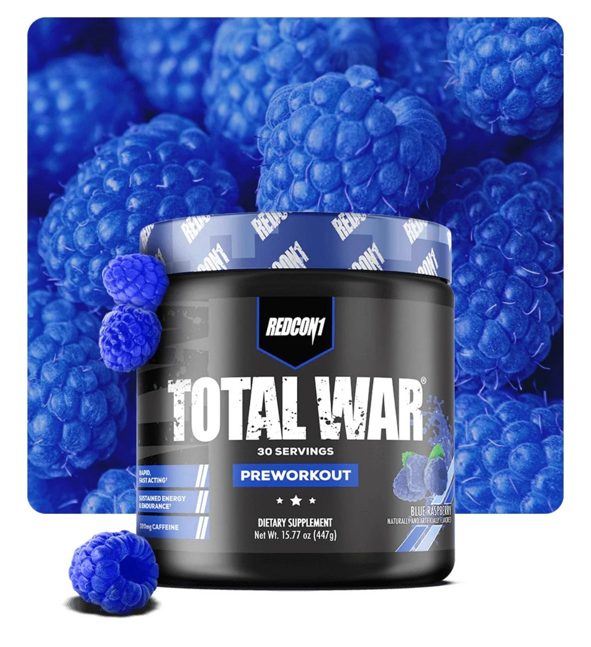 Suplemento En Polvo Redcon1 Total War Pre Entrenador Sabor Blue Raspberry En Bote De 441g