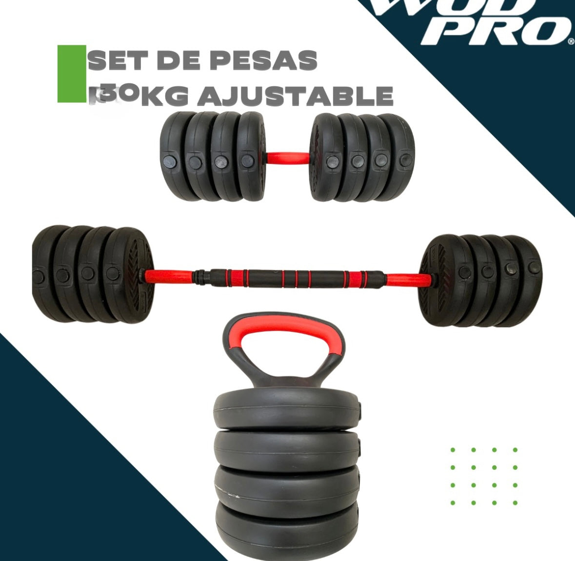 Set Kit Mancuernas Pesas Multiusos Ajustables Hogar Gym 30kg Color No