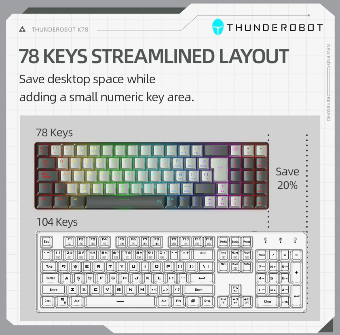 Español Teclado Mecánico Gamer Wired Thunderobot K78 Rgb, Red Switch