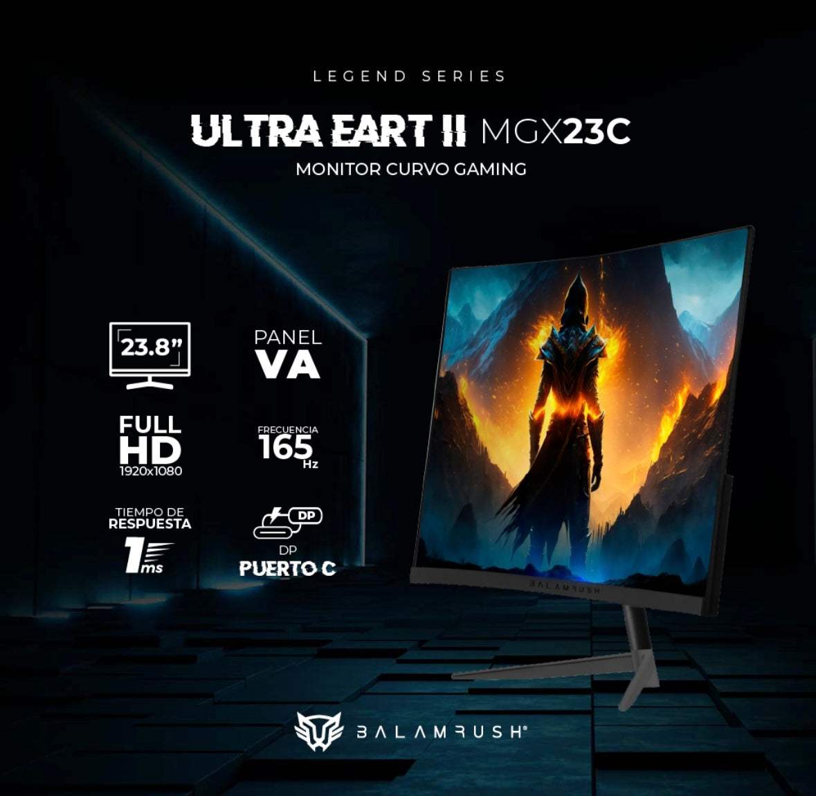 Monitor Gamer Curvo Balam Rush 23.8 Pulgada Mgx23c 165hz 1ms Color Negro