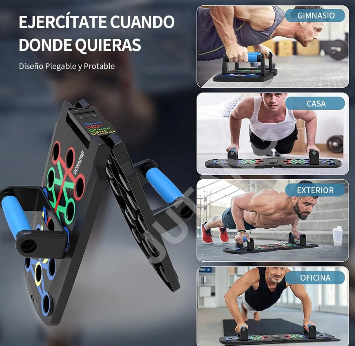 Push Up Board Ejercicio en Casa, Tablero para Lagartijas Portátil Antideslizante Multifuncional Fitness, Soporte 30 en 1 con Conteo de Tiempo Automático,con Ligas de Resistencia.para Fitness