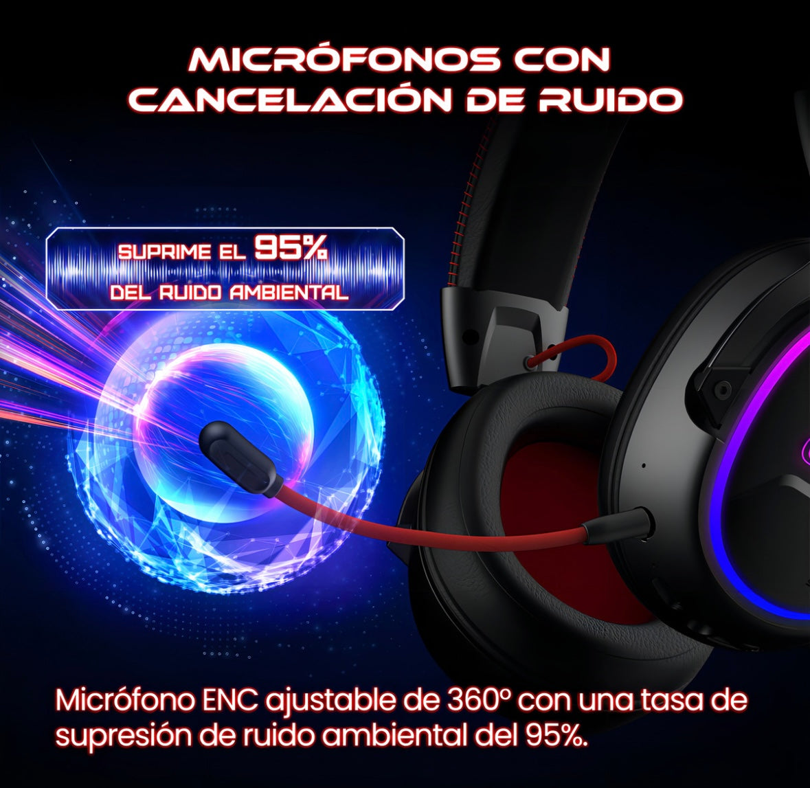 Audífonos Gamer Para Inalámbricos Diademas con Micrófono De Cancelación De Ruido Sonido Envolvente Virtual 7.1, 2.4g De Baja Latencia Con Conector Usb Y Type-c, Bluetooth 5.3 Para Pc Oxs G2 Negro