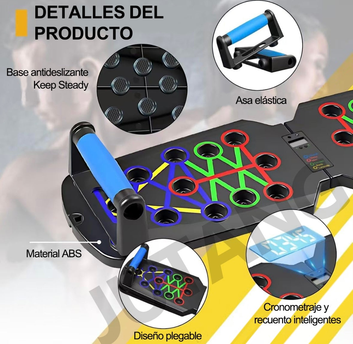 Push Up Board Ejercicio en Casa, Tablero para Lagartijas Portátil Antideslizante Multifuncional Fitness, Soporte 30 en 1 con Conteo de Tiempo Automático,con Ligas de Resistencia.para Fitness