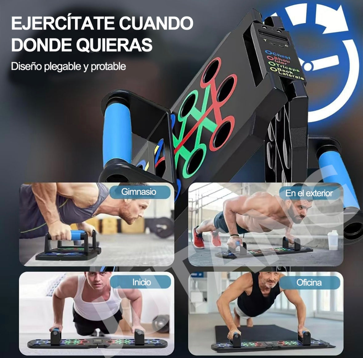 Push Up Board Ejercicio en Casa, Tablero para Lagartijas Portátil Antideslizante Multifuncional Fitness, Soporte 30 en 1 con Conteo de Tiempo Automático,con Ligas de Resistencia.para Fitness