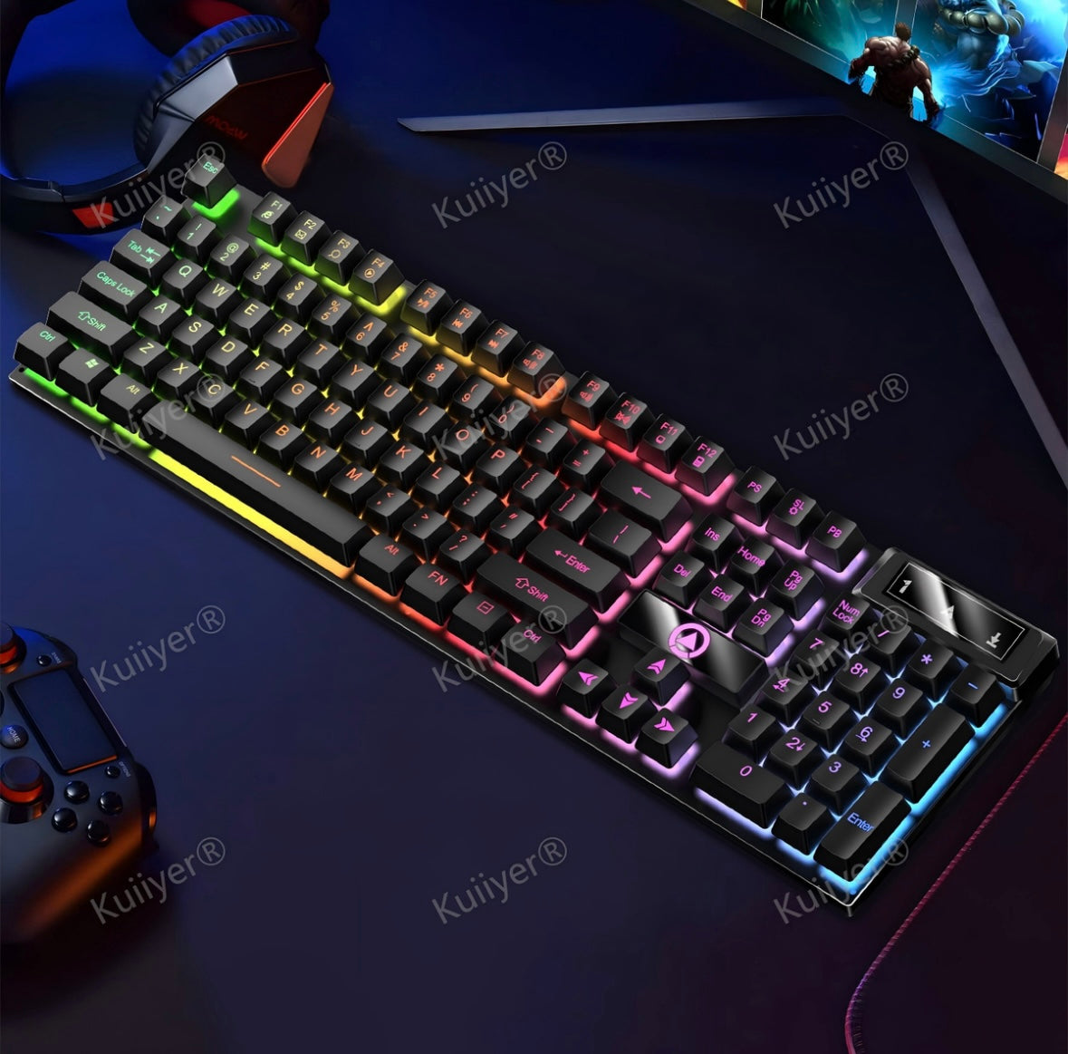 KUIIYER Teclado Mecánico Para Juegos, E310 Teclado Gamer con Cable, Retroiluminación LED RGB, Ideal para Juego y Trabajo para PC Windows 7, 8, 10 o Mac OS (negro)
