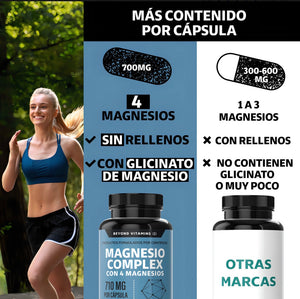 Beyond Vitamins | Magnesio Complex | Citrato de Magnesio polvo, Glicinato de Magnesio, Gluconato de Magnesio y Óxido de Magnesio | Vitaminas Mujer / Hombre - Magnesium - 60 cápsulas