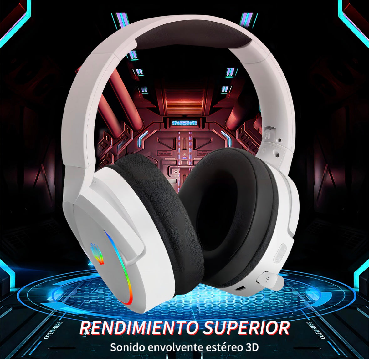 Auricular gamer inalámbrico Huo Ji X7 blanco con luz rgb LED
