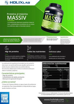 Massiv Proteina Whey 3.5 Kg Holix Lab 28 Serv Sabor Chocobanana
