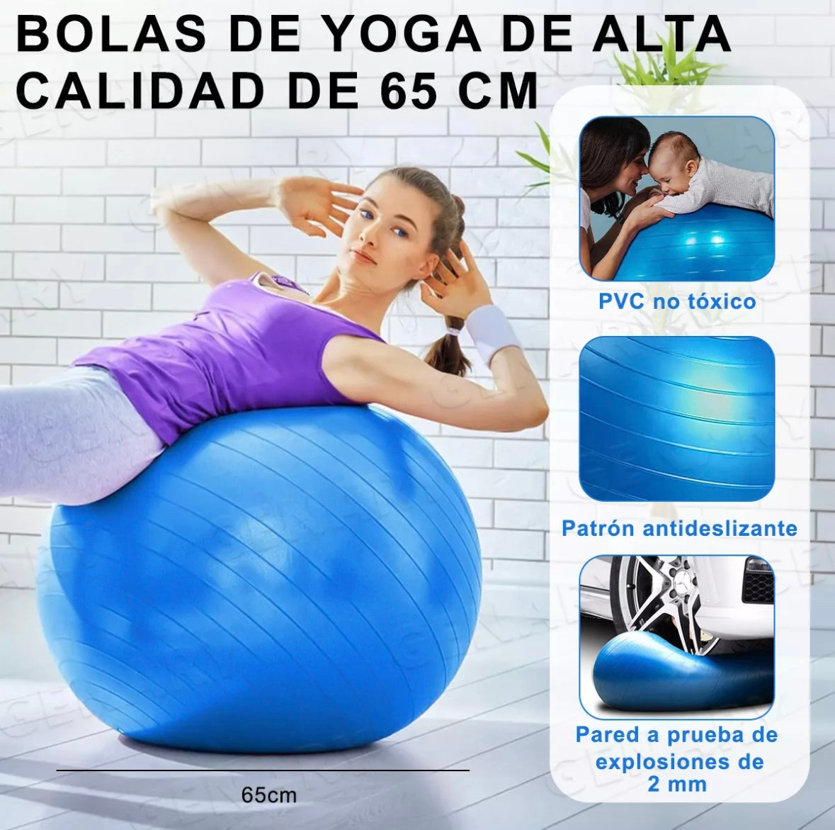Pelota Fitness De Yoga Acondicionamiento 65 Cm Con Bomba Pelota de Ejercicio para Fitness, Ejercicio en Casa, Yoga, Pilates, etc. Adecuada para Hombres y Mujeres Color Azul Yuhuangcheng
