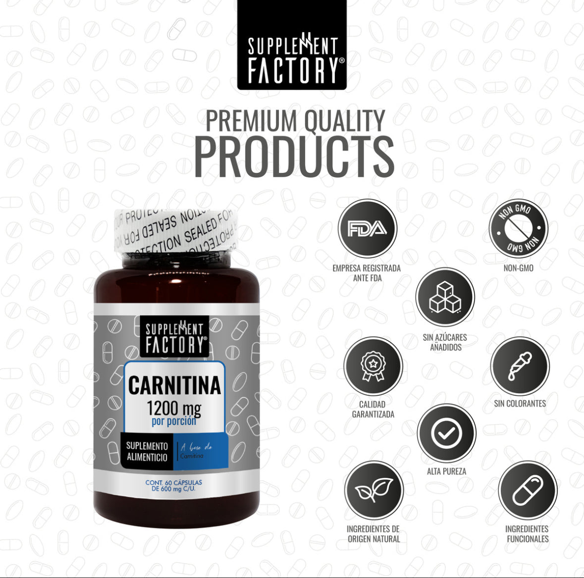 Carnitina 600 Mg, 60 Cápsulas, Calidad Premium Sabor Natural