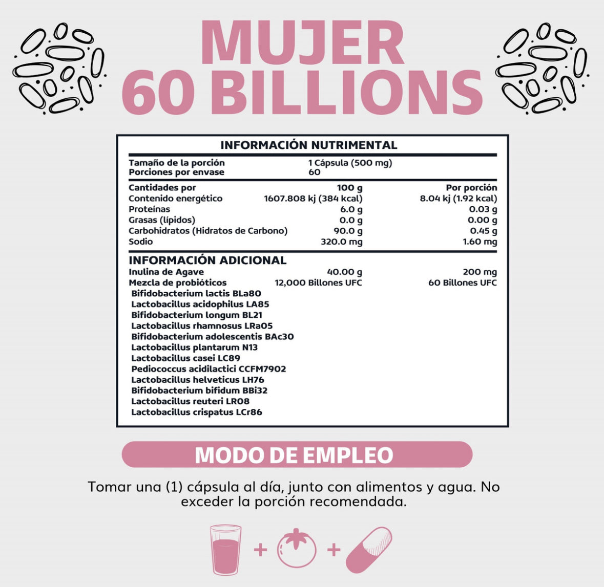 Probióticos Mujer 60 Billion + Prebióticos (prebiotic) + Inulina de Agave 12 Cepas Beyond Vitamins - Probióticos femeninos - Probióticos Vaginales Flora - Candida Cleanse Fibra - 60 Cápsulas