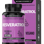 Resveratrol 100% Vegano de alto contenido en Polifenoles | Pimienta Negra Para Mejor Absorción, Vitamina C, Semilla De Uva Y Acai Beyond Vitamins Antioxidante | Vitaminas Mujer / Hombre - 60 Capsulas
