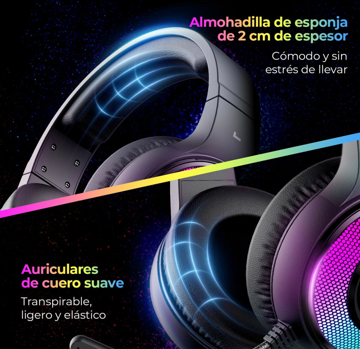Auriculares Havit H2042d negros para PS4 PS5 Xbox PC 3,5 mm/USB color negro luz RGB