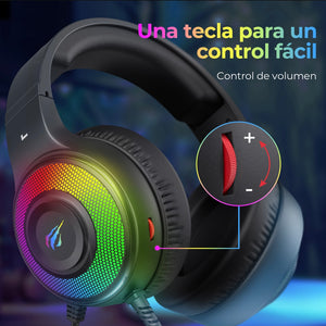 Auriculares Havit H2042d negros para PS4 PS5 Xbox PC 3,5 mm/USB color negro luz RGB