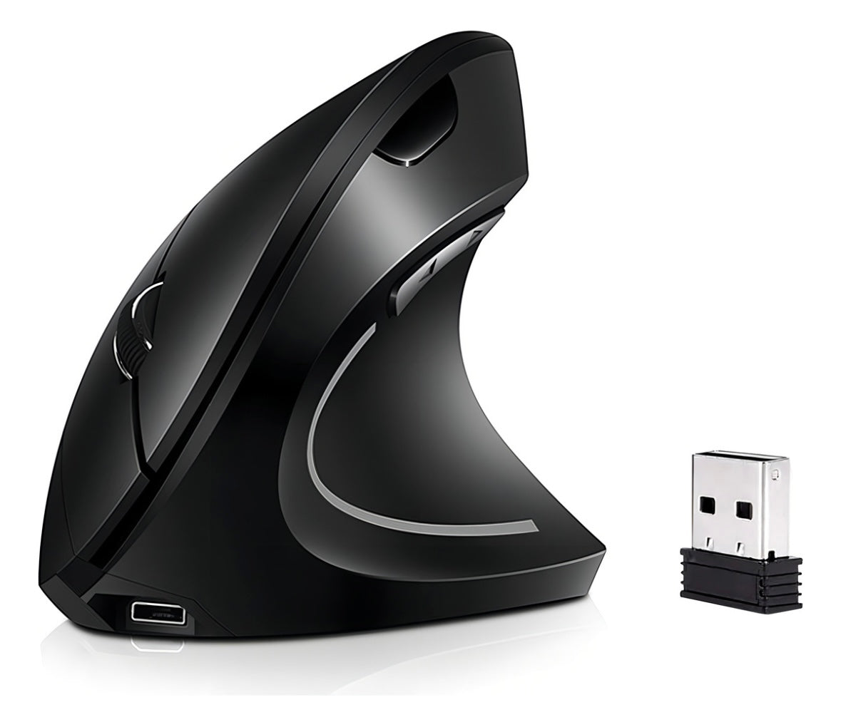 MOYAC Ratón vertical inalámbrico ergonómico recargable 2,4 g negro