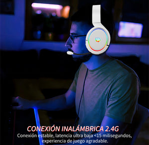Auricular gamer inalámbrico Huo Ji X7 blanco con luz rgb LED