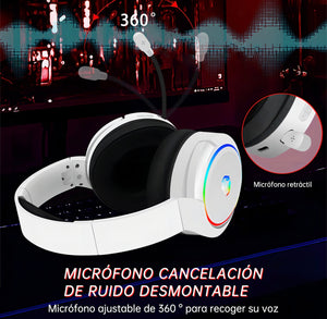 Auricular gamer inalámbrico Huo Ji X7 blanco con luz rgb LED