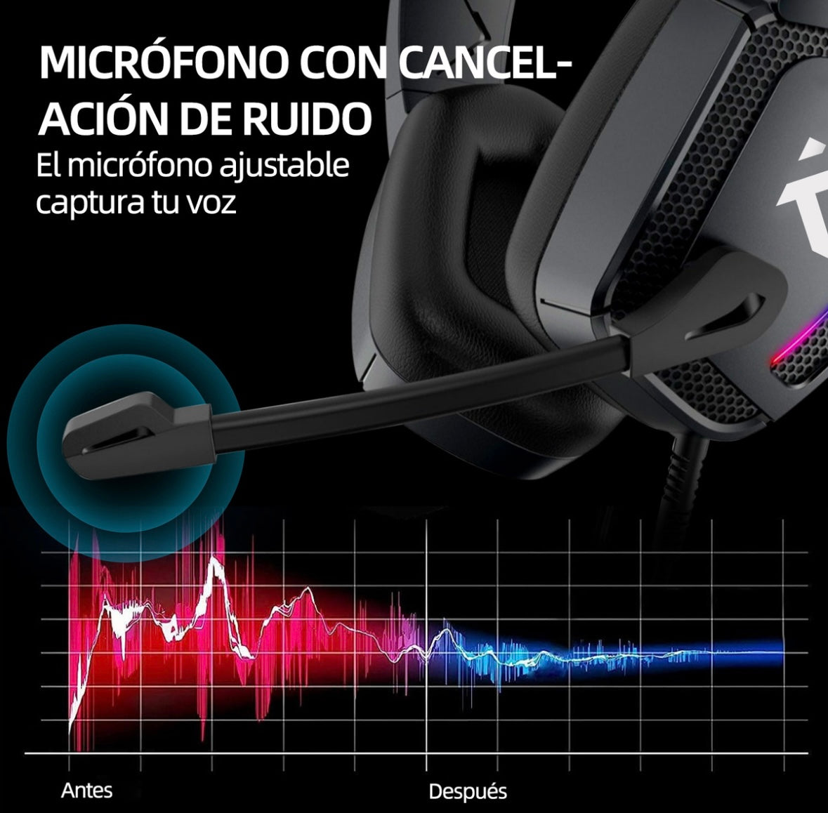 Audífonos Gamer Krios K12 Diadema Con Microfono Led Rgb Para Xbox Pc Ps4 Color Negro